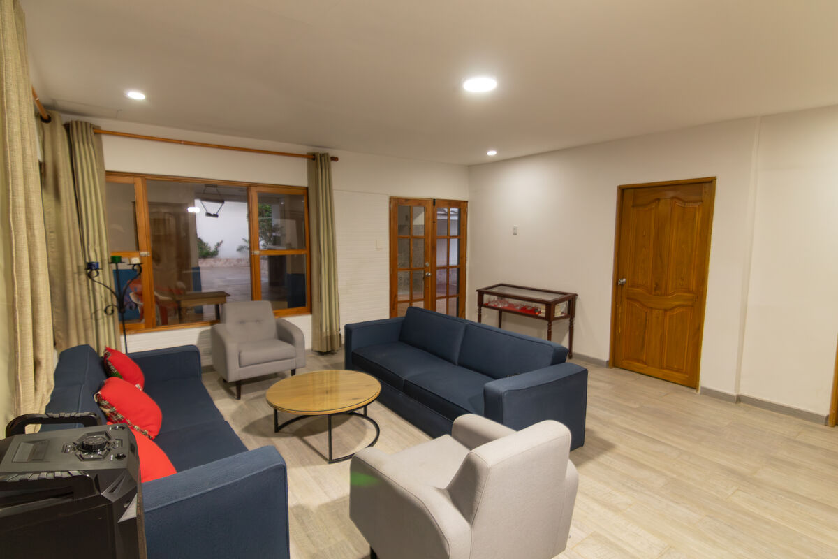 Living room with garden views